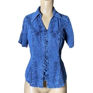 Vintage blue Embroidered Denim Top size S